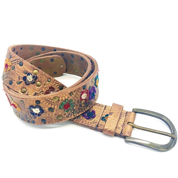 Embroidered Leather Belt